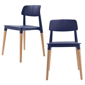 Bel Series Navy Modern Accent Dining Side Chair with Beech Wood Leg (Set of 2)