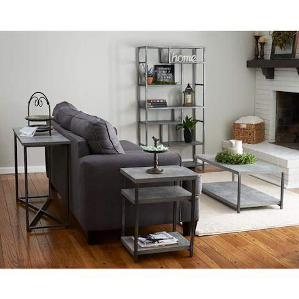 Gray Faux Concrete Slate Industrial Side Table