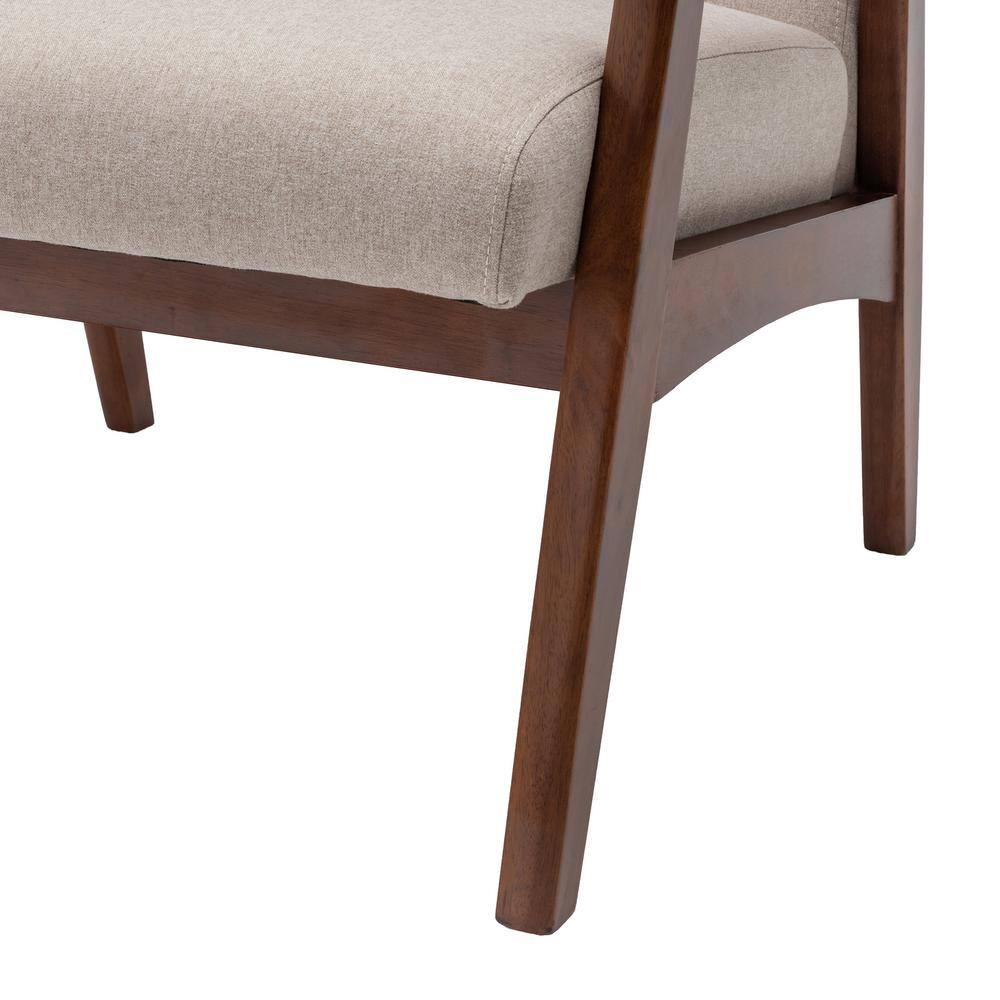 Sandy Beige Fabric Espresso Wood Accent Chair