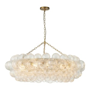 12-Light Brass Bubble Cluster Chandelier with Swirled Globe Glass