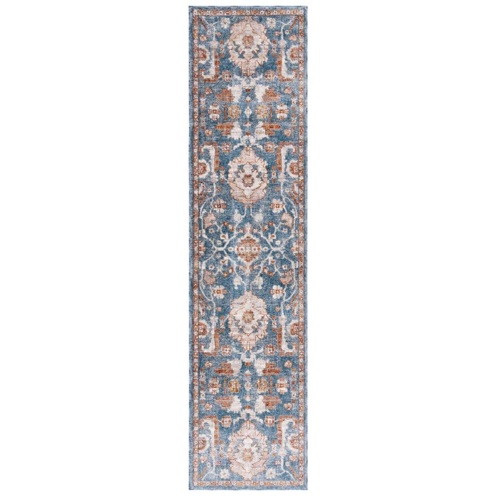 SAFAVIEH Heirloom 2 ft. x 8 ft. Blue/Rust Distressed Ornate Runner Rug ...