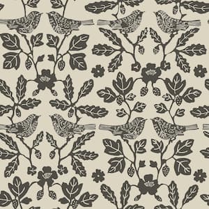Linen and Charcoal Sparrow and Oak Paper Peel and Stick Matte Wallpaper