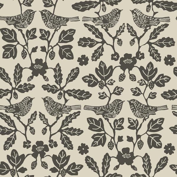 ERIN & BEN CO. Linen and Charcoal Sparrow and Oak Paper Peel and Stick Matte Wallpaper