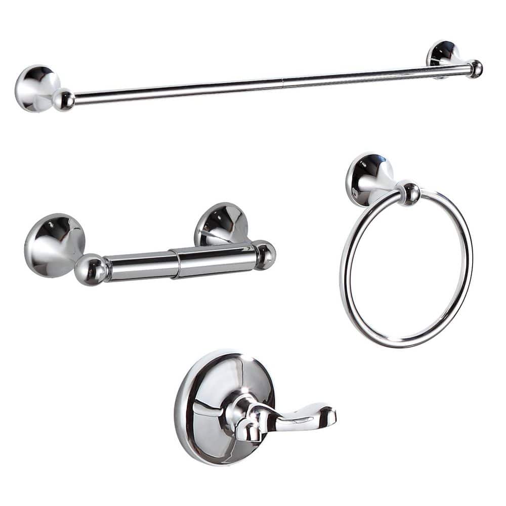 24 in. Wall Mounted Adjustable Expandable Durable Metal Towel Bar, 4-Piece Bathroom Hardware Set in Chrome price history on PriceWatchPro