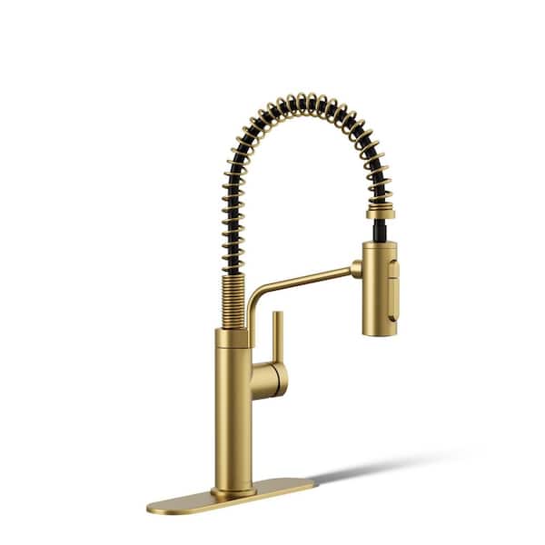 Ringby Single Handle 3-Function Pull Down Sprayer Kitchen Faucet In Vibrant Brushed Moderne Brass