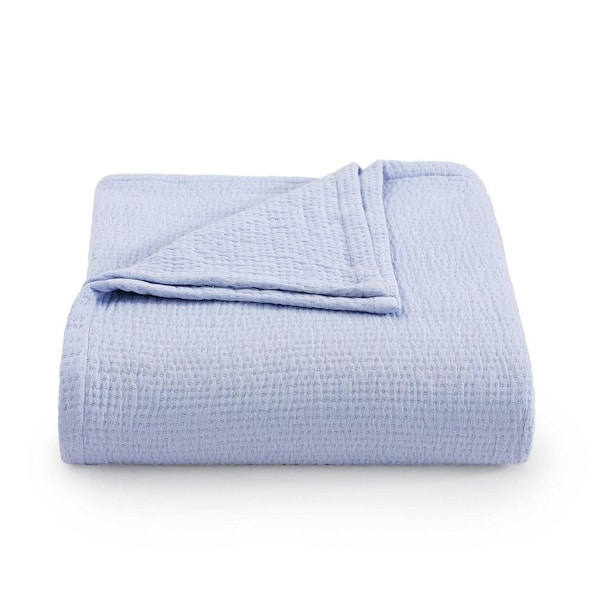 TH Solid Mist Blue Cotton Twin Blanket