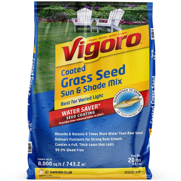 Vigoro 20 lbs. Sun and Shade Grass Seed Mix with Water Saver Seed Coating 25687 The Home Depot