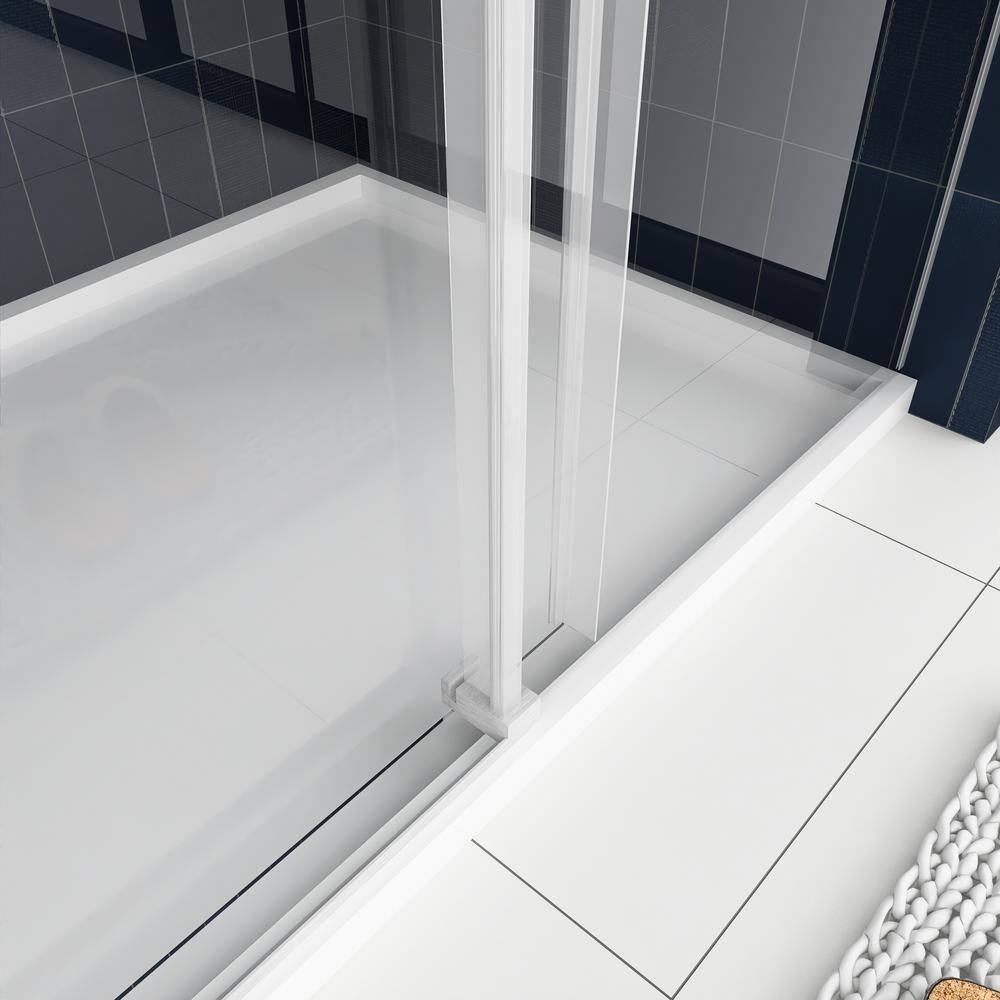 60'' W x 76'' H Brushed Nickel Frameless Sliding Shower Door with Clear Glass