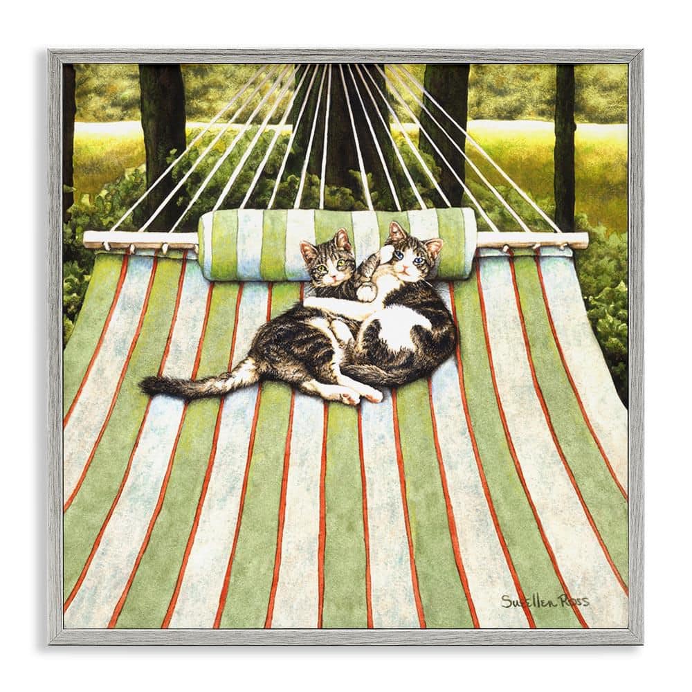 Playful Kittens on Hammock by Sueellen Ross Gray Framed Animal Giclee Art Print 24 in. x 24 in. price history on PriceWatchPro
