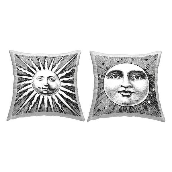 Stupell Industries Boho Sun and Moon Grey Square Outdoor Throw Pillow 2-Pack