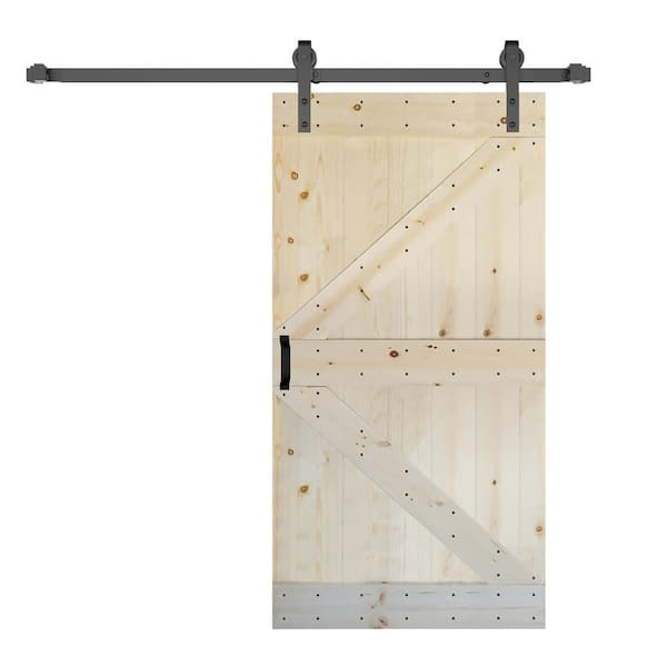 ISLIFE K Style 42 in. x 84 in. Unfinished Soild Wood Sliding Barn Door with Hardware Kit - Assembly Needed