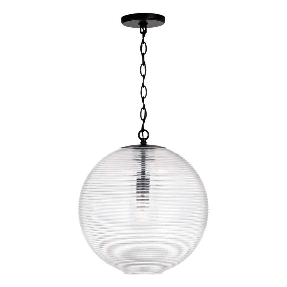Dolan 100-Watt 1-Light Matte Black Globe Pendant Light with Clear Ribbed Glass and No Bulbs Included price history on PriceWatchPro