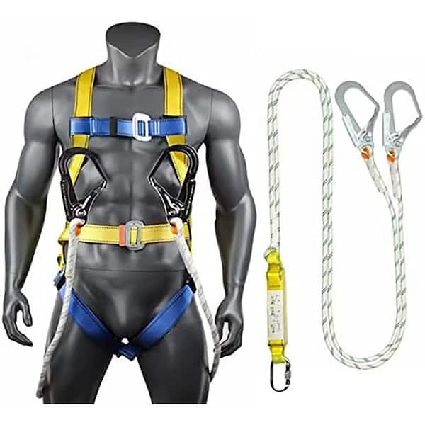 OSHA/ANSI Compliant Fall Protection Safety Harness with Shock Absorbing Lanyard and Hook Heavy Duty D-Ring