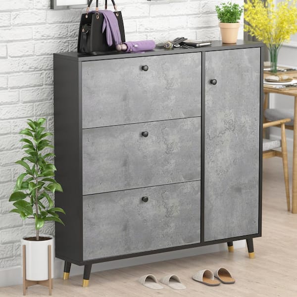 FUFU&GAGA 47.2-in H 3 Tier 18 Pair Grey Composite Shoe Cabinet in the Shoe  Storage department at