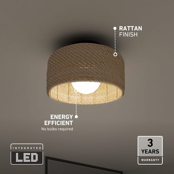 Artika Emiko 15 in. 1 Light Black and Rattan 5CCT Integrated