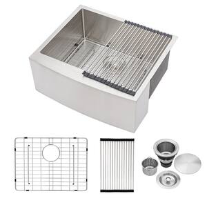 Brushed Nickel Stainless Steel 24 in. x 21 in. Single Bowl Undermount Kitchen Sink with Bottom Grid