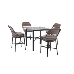 Beacon Park 5-Piece Brown Wicker Outdoor Patio High Dining Set with CushionGuard Stone Gray Cushions