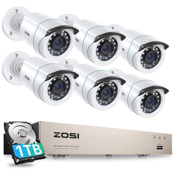 8-Channel 2MP 1TB HDD DVR Home Surveillance System with 6-Wired 1080p FHD Bullet Cameras