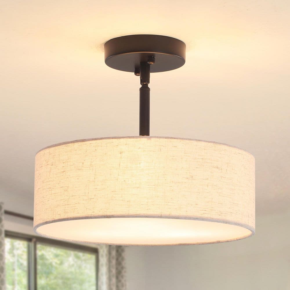 ETONIMERR 12.6 in. 3-Light Black Drum Semi Flush Mount Ceiling