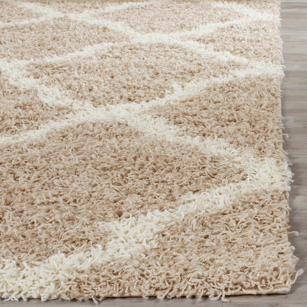 Ivory Beige Diamond Shag 3' x 5' Synthetic Area Rug
