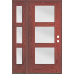 BRIGHTON Modern 50 in. x 80 in. 3-Lite Left-Hand Inswing Satin Glass Redwood Stain Fiberglass Prehung Front Door LSL
