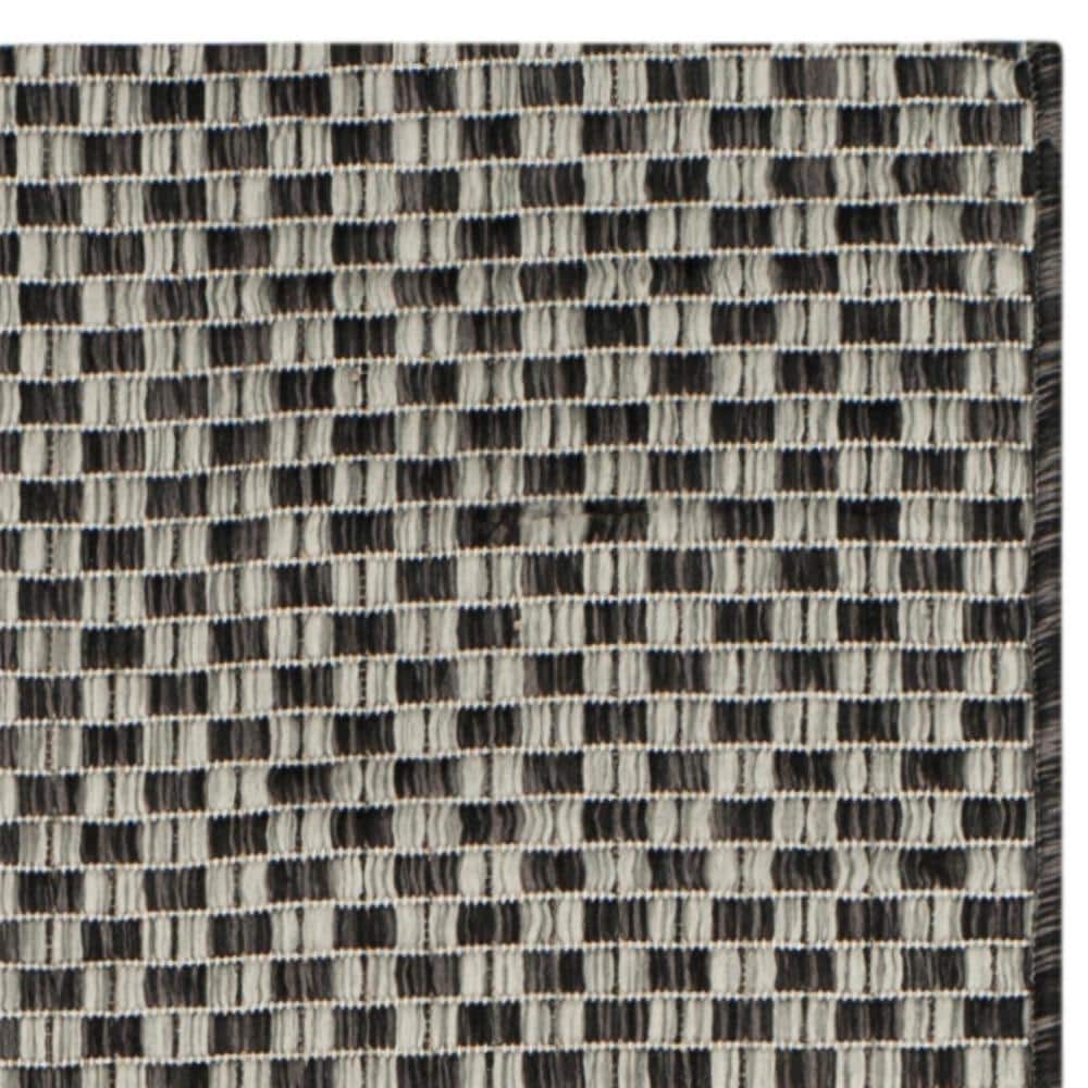 Sleek Black and Light Grey Synthetic Reversible Flatweave Rug 27in x 14in