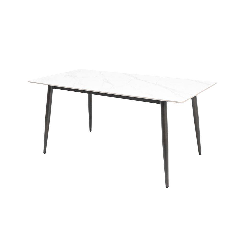 Black Rectangle Sintered Stone Marble 62.99 in. Pedestal Dining Table Seats 6 with Metal Gray Legs