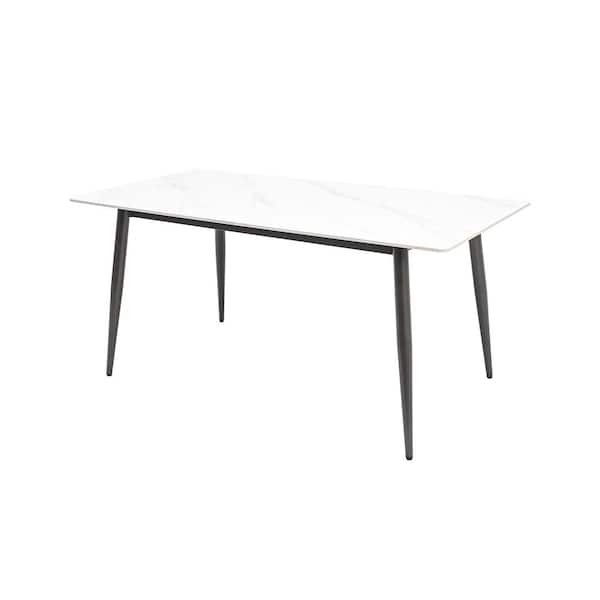 J&E Home Black Rectangle Marble 62.99 in. Pedestal Living Room Dining Table with Gray Stainless Steel Leg Seats 6
