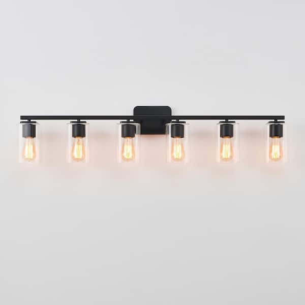 43.25 in. 6-Light Black Clemmon Vanity Light with Square Glass Shade