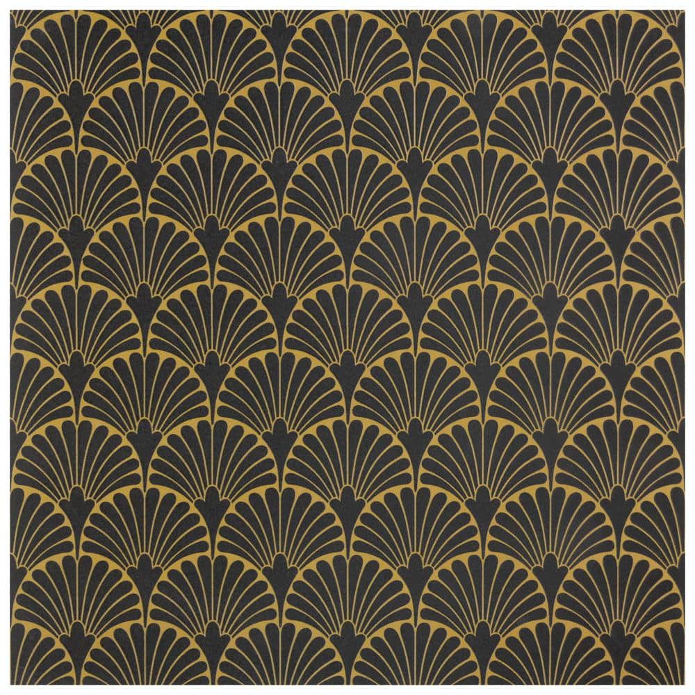 Manhattan Noir 12" x 12" Gold Motif Matte Porcelain Tile