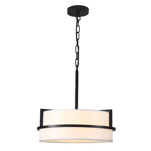 3-Light Black Pendant Design Hanging Linear Chandelier Lighting with Cloth Cover for Kitchen Island