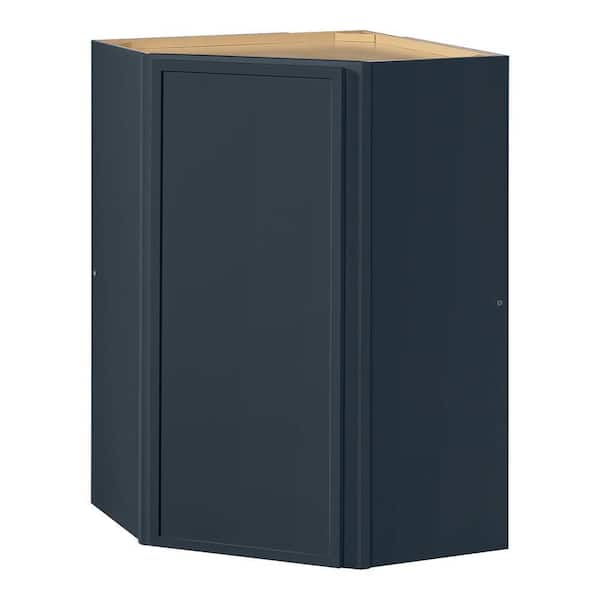 Leyton 24 in. W x 24 in. D x 36 in. H Ready to Assemble Plywood Slim Shaker Corner Diagonal Kitchen Cabinet in Ink Blue
