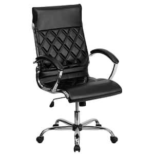 High Back Designer Black Leather Executive Swivel Office Chair with Chrome Base