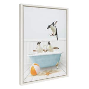 Sylvie Three Penguins Beach House Bath by Amy Peterson White Framed Art Print 18 in. x 24 in.