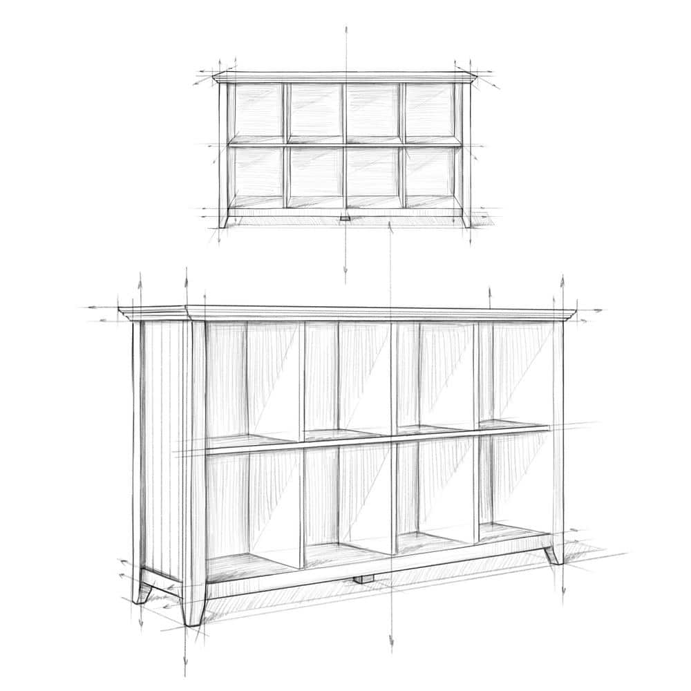 White Solid Wood 8-Cube Storage Sofa Table
