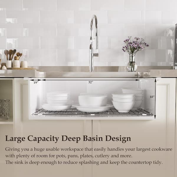 ㊙️ H Kuomih White Fireclay 32 in. Single Bowl Undermount/Drop-In