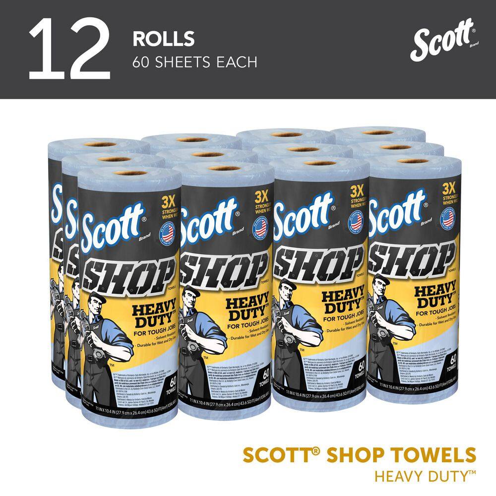 thumbnail image 2 of Uline S-18119 Shop Towels – 55 Sheets Per Roll, 12 Rolls, Blue Cleaning Wipes (Unused Surplus) 2 of 5