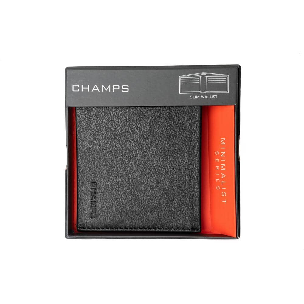 CHAMPS Minimalist Black Genuine Leather RFID Blocking Zip Case Card Holder  in Gift Box CH-605-Black - The Home Depot