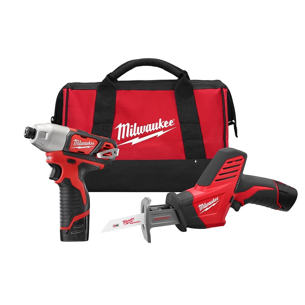 Milwaukee M12 12V Lithium-Ion Cordless Impact Driver/HACKZALL Combo Kit (2-Tool) with Two 1.5 Ah Batteries, Charger, Tool Bag -  2491-22