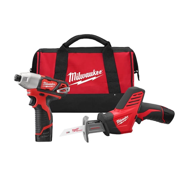 Milwaukee M12 12V Lithium-Ion Cordless Impact Driver/HACKZALL Combo Kit (2-Tool) with Two 1.5 Ah Batteries, Charger, Tool Bag