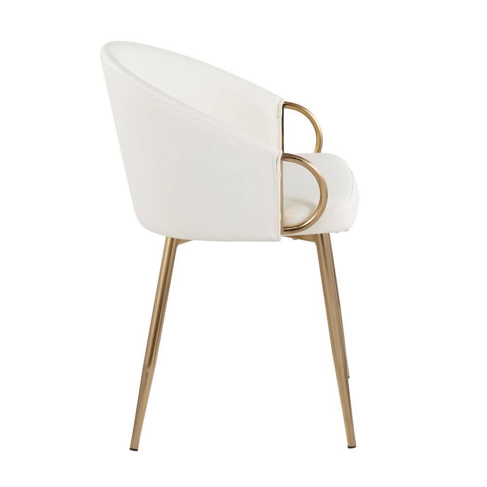 White Faux Leather and Gold Metal Low Upholstered Chair