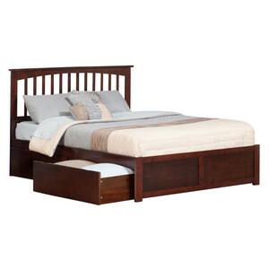 Mission Walnut Queen Platform Bed with Flat Panel Foot Board and 2-Urban Bed Drawers