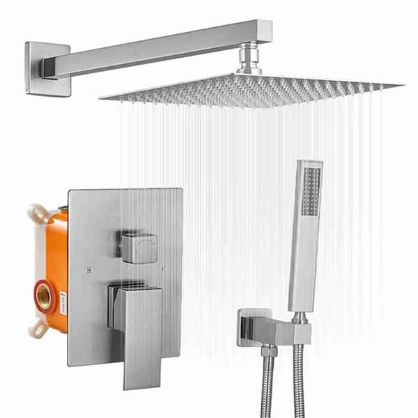 Miscool Rainfall 1-Handle 1-Spray 10 in. Square High Pressure Shower Faucet in Brushed Nickel (Valve Included)