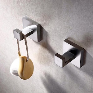 Square Bathroom Robe Hook and Towel Hook in Stainless Steel Silver (2-Pack)