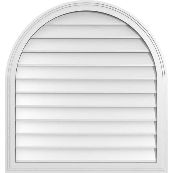 Ekena Millwork 32 in. x 34 in. Round Top White PVC Paintable Gable Louver Vent Non-Functional