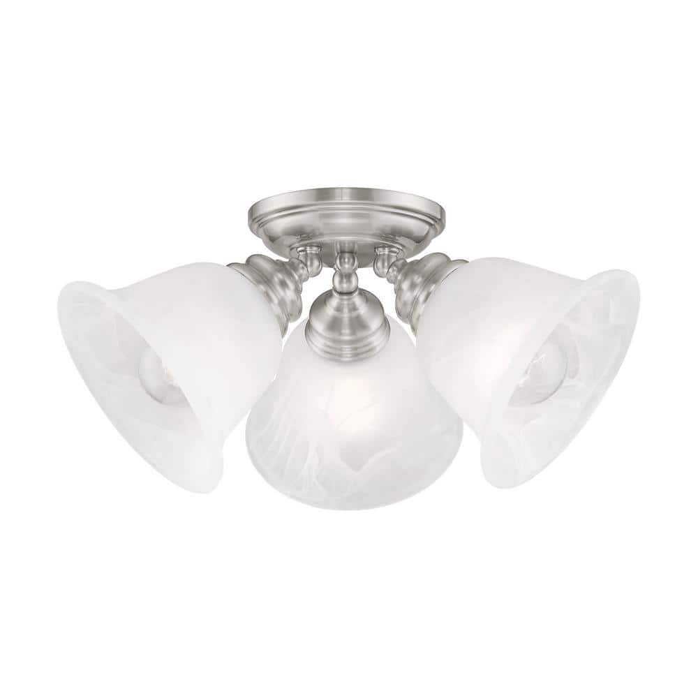 Essex Alabaster Glass 3-Light Indoor Flush Mount in Brushed Nickel