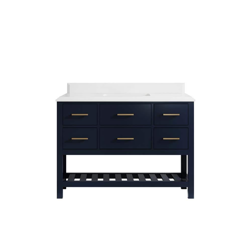 Parker 48 in. W x 22 in. D x 36 in. H Bath Vanity in Navy Blue with Cove Edge White Quartz Top price history on PriceWatchPro