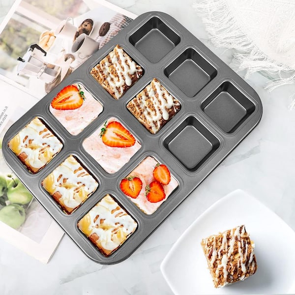 18-Hole Non-Stick Brownie Pan With Dividers – Carbon Steel Baking Mold, 12.2x7.9x2 Inches, Fast Heat Transfer