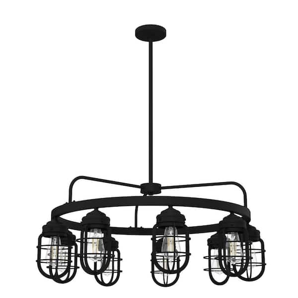 Hunter Starklake 9-Light Natural Iron Wagon Wheel Chandelier with Caged Metal Shades