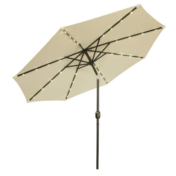 Trademark Innovations 9 ft. Deluxe Solar Powered LED Lighted Patio Umbrella  in Beige PATUMB-LED-BGE - The Home Depot